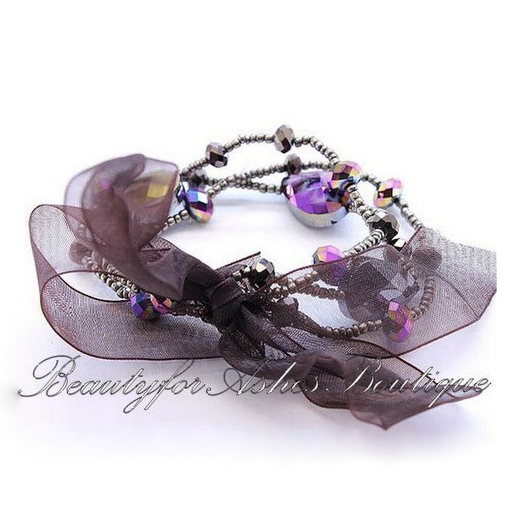 Mystic Topaz Aurora Borealis Crystal Beaded Slim Bracelet (Set of 3)